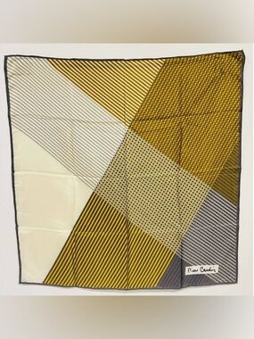 Pierre Cardin Mustard, Cream & Charcoal Geometric Silk Scarf